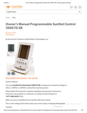 Watts Industries SunTouch SunStat Pro 500670-SB Owner's Manual