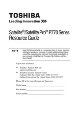 Toshiba Satellite Pro P770 Series Resource Manual