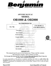 Benjamin Heating products OB2000 Owner's Manual