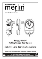 Chamberlain Merlin Professional MR650 Installation And Operating Instructions Manual