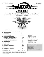 VASTEX V-2000HD Assembly, Operating, And Maintenance  Instructions