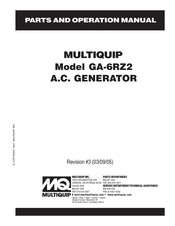 Multiquip GA-6RZ2 Parts And Operation Manual