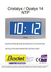 Bodet Opalys 14 NTP Installation And Operating Instructions Manual