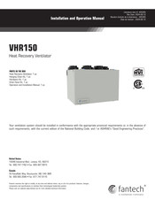 SystemAir fantech VHR150 Installation And Operation Manual