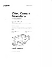 Sony Video8 Handycam CCD-TR98 Operation Manual