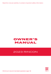 Honda RINCON 2023 Owner's Manual