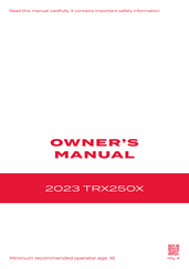 Honda TRX250X 2023 Owner's Manual