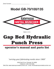 Kalamazoo GB-70 Operator's Manual And Parts List