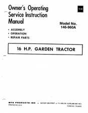 Mtd 146-960A Owner's Operating Service Instruction Manual