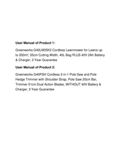 GreenWorks G40LM35K2 Operator's Manual