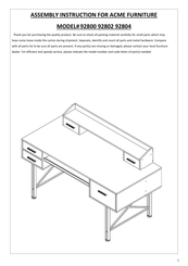 Acme Furniture 92802 Assembly Instruction Manual