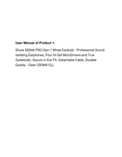 Shure SE846 PRO Gen 1 Instruction Manual