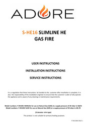 Adore S-HE16 User Instructions, Installation Instructions, Service Instructions