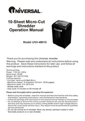 Universal UNV-48010 Operation Manual