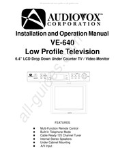 Audiovox VE-640 Installation And Operation Manual