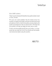 Asko T721 Manual