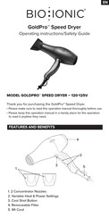 BIO IONIC GoldPro Speed Dryer Operating Instructions  & Safety Manual