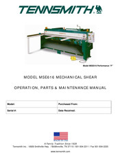 Tennsmith MSE616 Operation, Parts & Maintenance Manual