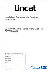Lincat OE8802-A003 Installation, Operating And Servicing Instructions