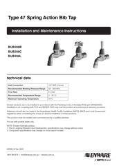 Watts ENWARE BUB208L Installation And Maintenance Instructions Manual