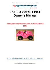Fisher-Price POWER WHEELS Barbie Jeep Lil WRANGLER 4x4 Owner's Manual With Assembly Instructions