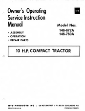 MTD 146-760A Owner's Operating Service Instruction Manual