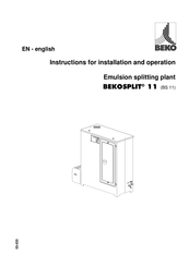 Beko BS 11 Instructions For Installation And Operation Manual