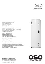 OSO HOTWATER 8000483 Safety Information, O&M Information, Installation Manual, Technical Data Sheet