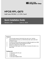 IEI Technology HPCIE-RPL-Q670 Quick Installation Manual