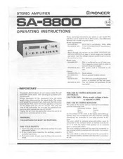 Pioneer SA-8800 Operating Instructions Manual