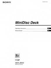 Sony MDS-JB940 Operating Instructions Manual