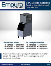 Empura Equipment E-MCH500 Service, Installation And Care Manual