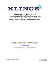 KLINGE TCR-104-15 Operation, Service And Parts Manual