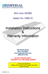 Imperial Select 10 1900SD4-10 Installation Instructions Manual
