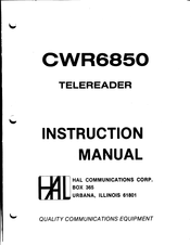 Hal Communications TELEREADER GWR6850 Instruction Manual