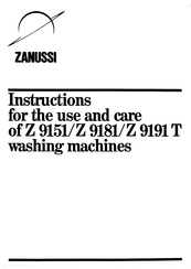 Zanussi Z 9151 Instructions For The Use And Care