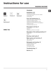 Indesit WMD 762 Instructions For Use Manual