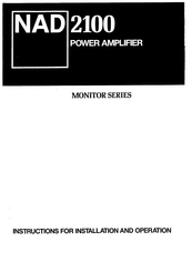 NAD 2100 Instructions For Installation And Operation Manual