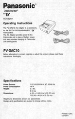 Panasonic PV-DAC10 Operating Instructions Manual