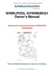 Whirlpool GVW9959KQ1 Use & Care Manual