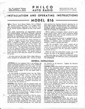 Philco 816 Installation And Operating Instruction