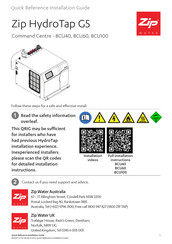Zip HydroTap G5 UltraCare BCU40 Quick Reference Installation Manual