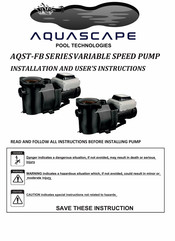 AquaScape FB2010VS Installation And User Instructions Manual