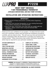 Lux Products SMART TEMP P722U-010 Installation And Operation Instruction Manual