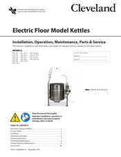 Cleveland KEL-60-TSH Installation, Operation, Maintenance, Parts