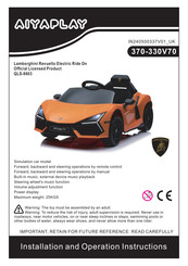 Aiyaplay Lamborghini Revuelto Electric Ride On QLS-8603 Assembly, Installation And Operation Instructions
