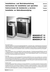 Beko BEKOSPLIT 12 Instructions For Installation And Operation Manual