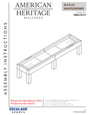 American Heritage Billiards ALTA 12' SBALTA12 Assembly Instructions Manual
