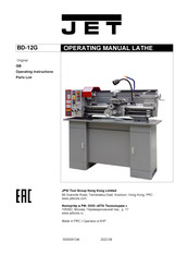 Jet BD-12G Operating Instructions And Parts List Manual