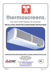 Mitsubishi Electric thermoscreens PHV2000DXE HO Installation, Operation & Maintenance Instructions Manual